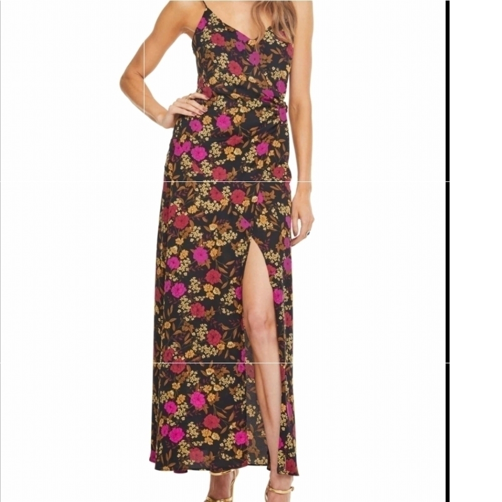 Astr Purple and Black Maxi Dress with Slit Spaghetti Straps